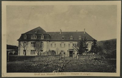 Saudações de Moosch (O.-Els) - Hospital H. Jungck, cartão postal de Vosges, 1915 de English Photographer