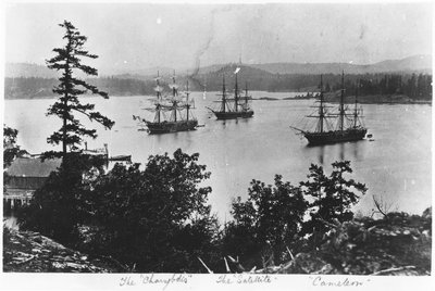 Hms, Charybdis, hms, satélite, e, hms, cameleon, em, Esquimalt, real, marinha, dockyard, columbia britânica, c.1880s de English Photographer