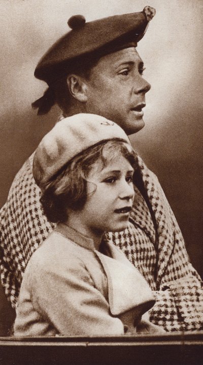 O Rei Eduardo VIII e a sua sobrinha, a futura Rainha Isabel II (fotografia a preto e branco) de English Photographer