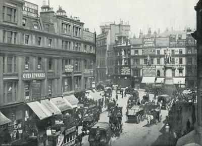 King William Street, a Cannon Street End, mostrando a Estátua do Rei William (foto a p/b) de English Photographer