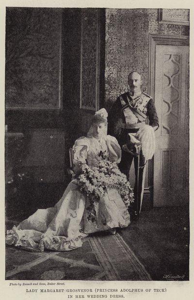 Lady Margaret Grosvenor (Princesa Adolphus de Teck) em seu vestido de noiva de English Photographer