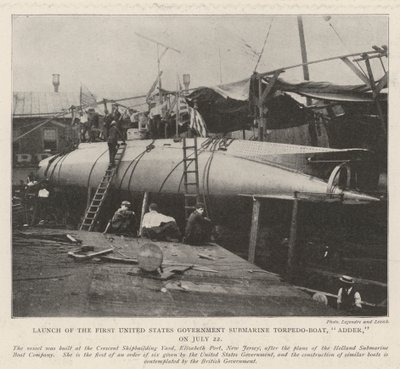 Lançamento do Primeiro Torpedo-Barco Submarino do Governo dos Estados Unidos, Adder, em 22 de julho de English Photographer
