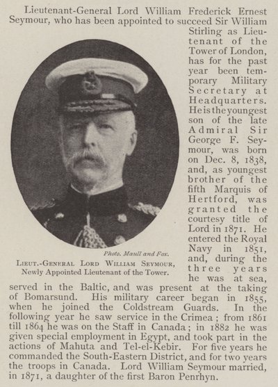 Tenente-General Lord William Seymour, recentemente nomeado Tenente da Torre de English Photographer