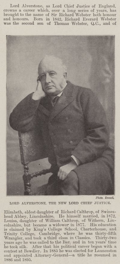 Lord Alverstone, o novo presidente do Supremo Tribunal de English Photographer