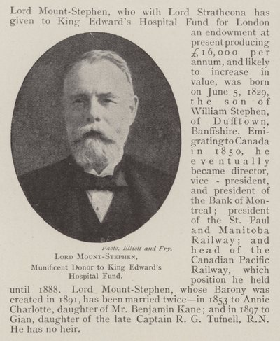 Lord Mount-Stephen, Munificent Door ao King Edward Hospital Fund de English Photographer