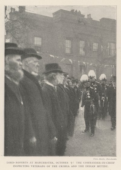 Lord Roberts em Manchester, 9 de outubro, o Comandante em Chefe inspeciona os veteranos da Crimeia e o motim indiano de English Photographer