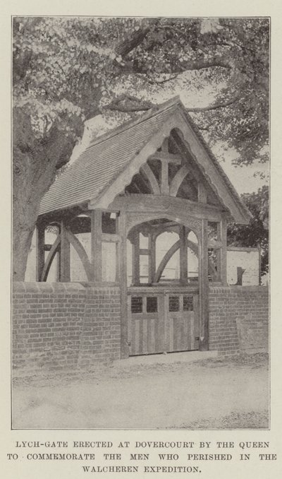 Lych-Gate erigido em Dovercourt pela rainha para comemorar os homens que pereceram na expedição Walcheren de English Photographer