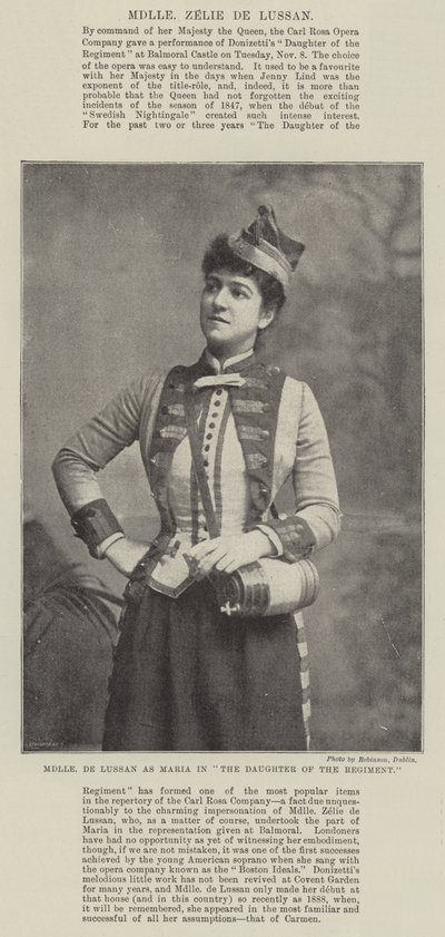 Mademoiselle de Lussan como Maria na Filha do Regimento de English Photographer