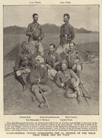Major-General Symons, comandando a 1ª Divisão da Força de Campo de Tirah e seu Cajado de English Photographer