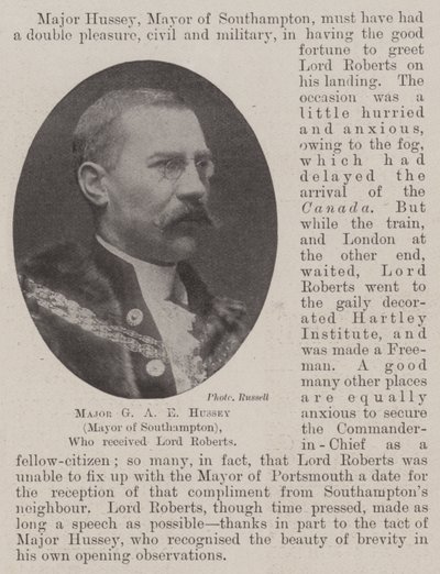 Major GAE Hussey (prefeito de Southampton), que recebeu Lord Roberts de English Photographer