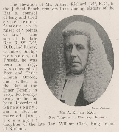Sr. AR Jelf, KC, novo juiz na Divisão de Chancelaria de English Photographer
