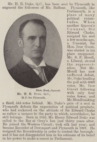 Sr. HE Duke, QC, MP por Plymouth de English Photographer