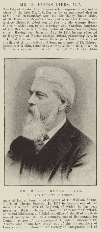 Sr. Henry Hucks Gibbs, deputado pela cidade de Londres de English Photographer