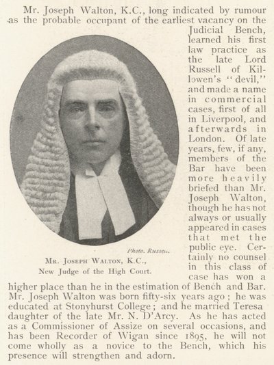 Sr. Joseph Walton, KC, novo juiz do Supremo Tribunal de English Photographer