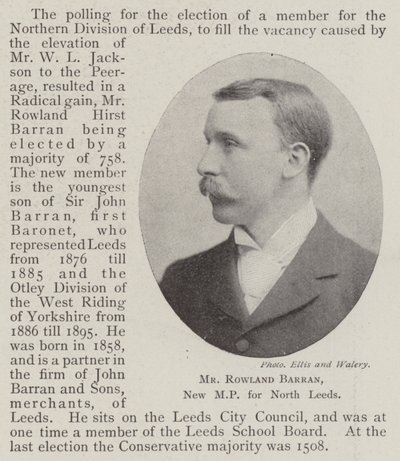 Sr. Rowland Barran, novo parlamentar do North Leeds de English Photographer