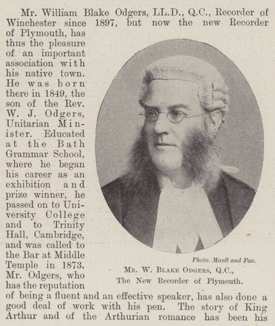 Sr. W Blake Odgers, QC, o novo gravador de Plymouth de English Photographer