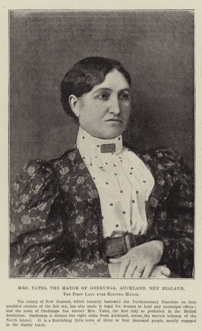 Sra. Yates, prefeita de Onehunga, Auckland, Nova Zelândia, a primeira-dama já eleita prefeita de English Photographer
