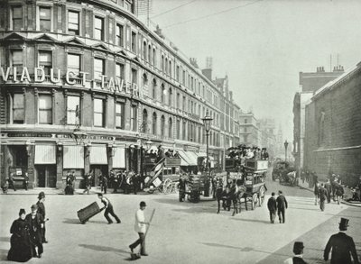 Newgate Street, olhando para o leste de Old Bailey, cidade de Londres, 1890 de English Photographer
