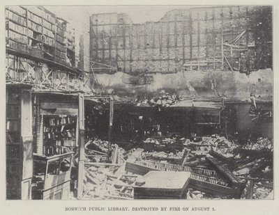 Biblioteca Pública de Norwich, destruída pelo incêndio em 1º de agosto de English Photographer