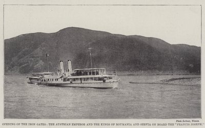 Abertura dos Portões de Ferro, o Imperador Austríaco e os Reis da România e Servia a bordo do Francis Joseph de English Photographer