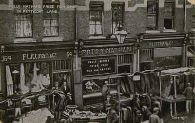 Polly Nathans Frito Fish Shop, pista Petticoat, Londres de English Photographer