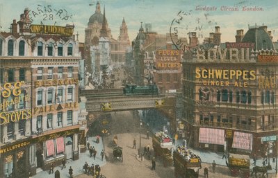 Postal de Ludgate Circus, Londres, enviado em 1913 (foto colorida à mão) de English Photographer