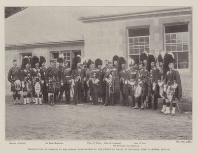 Apresentação das Cores aos Montanheses Gordon pelo Príncipe de Gales em Braikley, perto de Balmoral, 18 de setembro de English Photographer