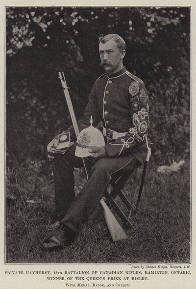 Soldado Hayhurst, 13º Batalhão de Rifles Canadenses, Hamilton, Ontário, Vencedor do Prêmio Queens em Bisley, com Medalha, Crachá e Cheque de English Photographer