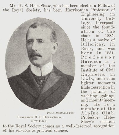 Professor HS Hele-Shaw, New FRS de English Photographer