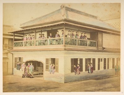 Prostitutas no bordel de Shinpuro, Takashima-cho, Yokohama, Fotógrafo: Stillfried, Colecção Raimund von Lucas: Registo fotográfico da digressão mundial de Charles James e Morton P, Lucas de English Photographer