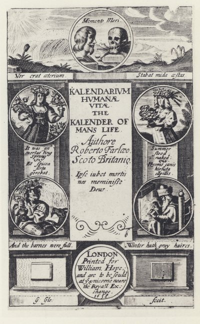 R Farley, Kalendarium humanae vitae, W Hope 1638 (foto a p/b) de English Photographer
