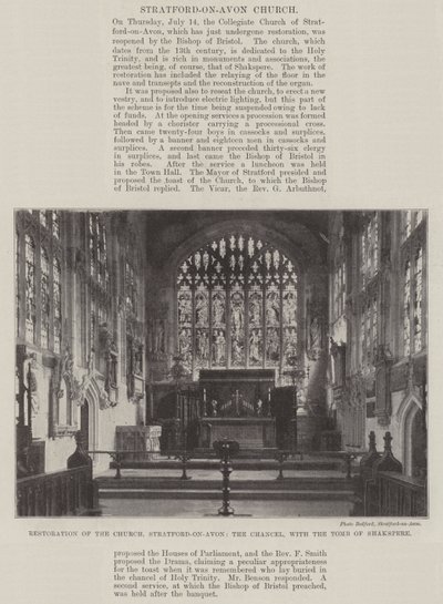 Restauração da Igreja, Stratford-on-Avon, o Chancel, com o túmulo de Shakspere de English Photographer