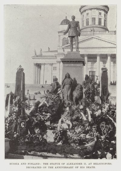 Rússia e Finlândia, a estátua de Alexandre II em Helsingfors, decorada no aniversário de sua morte de English Photographer