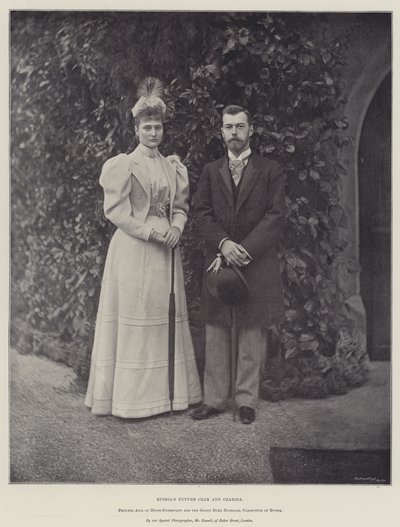 Russas Czar do Futuro e Czarina, Princesa Alix de Hesse-Darmstadt e o Grão-Duque Nicolau, Czarevitch da Rússia de English Photographer