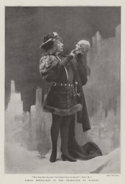 Sarah Bernhardt no personagem de Hamlet de English Photographer