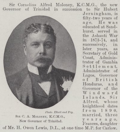 Sir CA Moloney, KCMG, novo governador de Trinidad de English Photographer