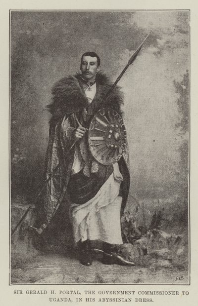 Sir Gerald H Portal, o Comissário do Governo para Uganda, em seu vestido Abyssinian de English Photographer