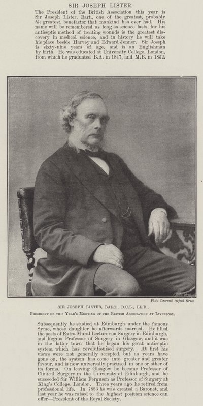 Sir Joseph Lister, Baronete, DCL, LLD, Presidente da Reunião Anual da Associação Britânica de Liverpool de English Photographer