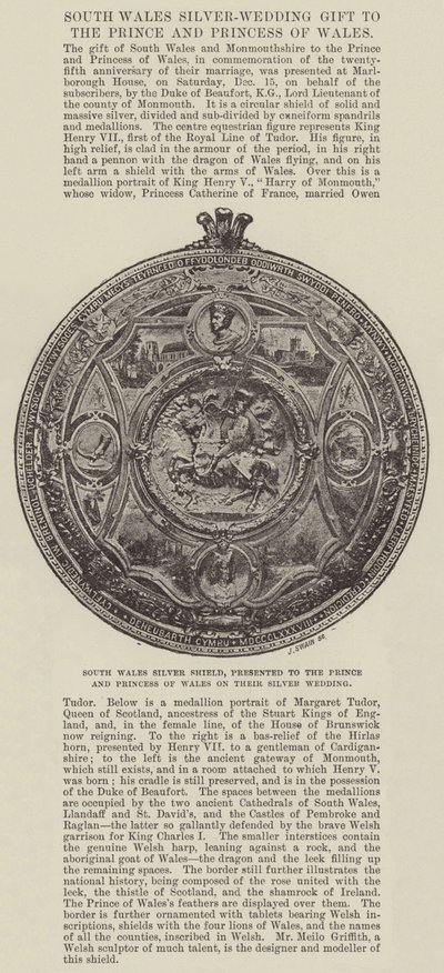 Escudo de Prata do Sul do País de Gales, apresentado ao Príncipe e Princesa de Gales em seu Casamento de Prata de English Photographer