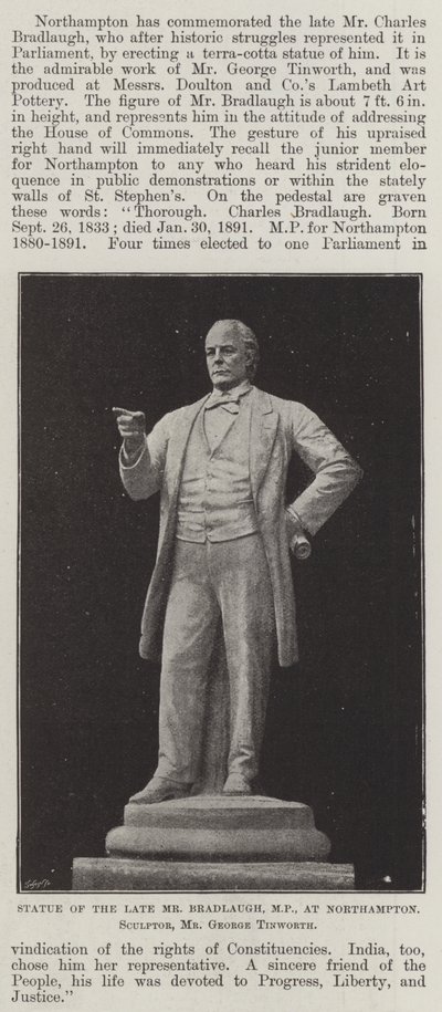 Estátua do falecido Sr. Bradlaugh, MP, em Northampton, Escultor, Sr. George Tinworth de English Photographer