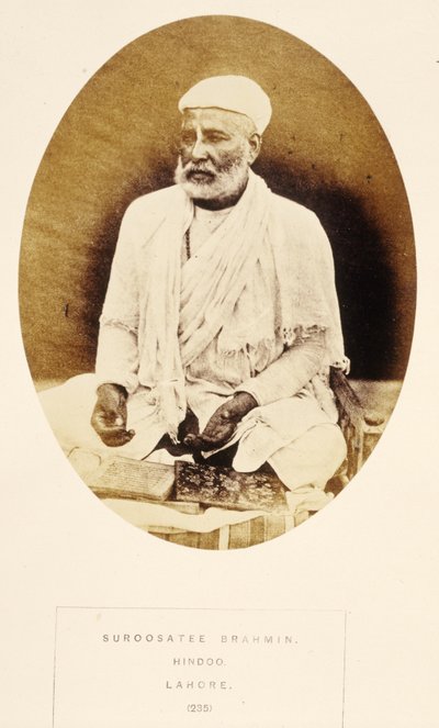 Suroosatee Brahmin, Hindoo, Lahore, de The People of India, de J. Forbes Watson, publicado em 1868 (impressão de albume) de English Photographer