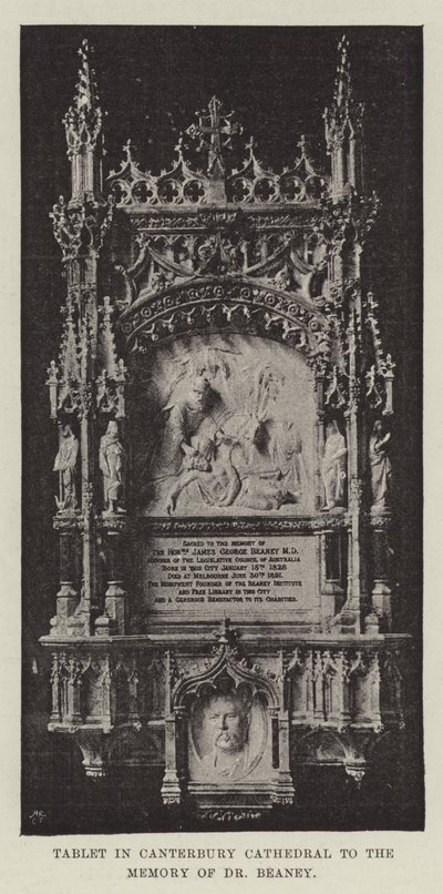 Tablet na Catedral de Canterbury para a memória do Dr. Beaney de English Photographer