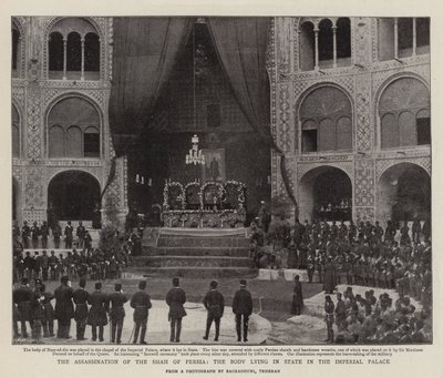 O Assassinato do Xá da Pérsia, o Corpo Deitado no Estado no Palácio Imperial de English Photographer