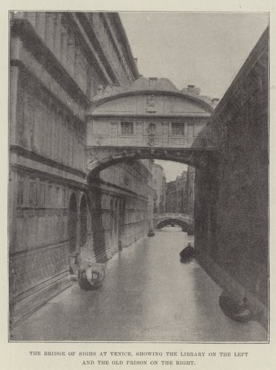 A Ponte dos Suspiros em Veneza, mostrando a Biblioteca à Esquerda e a Antiga Prisão à Direita de English Photographer