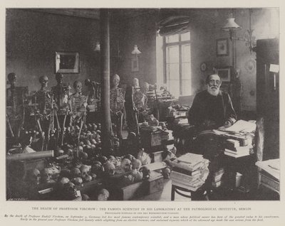 A Morte do Professor Virchow, o famoso cientista em seu laboratório no Instituto Patológico de Berlim de English Photographer