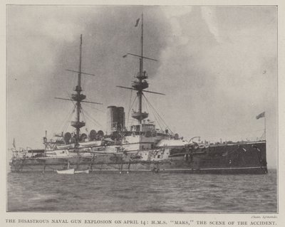 A desastrosa explosão de arma naval em 14 de abril, HMS Mars, a cena do acidente de English Photographer
