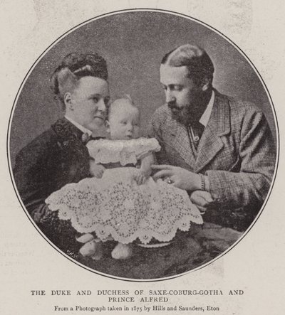O duque e a duquesa de Saxe-Coburg-Gotha e o príncipe Alfred de English Photographer