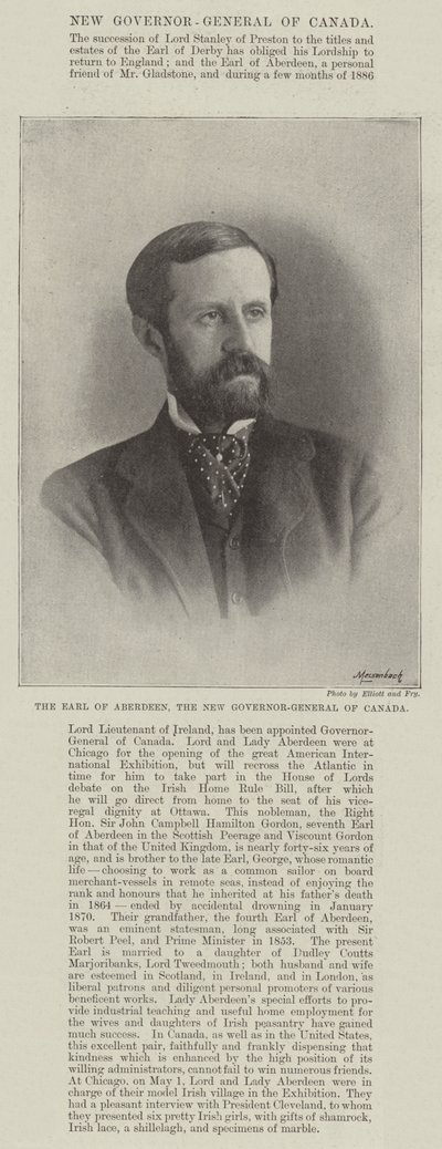 O conde de Aberdeen, o novo governador-geral do Canadá de English Photographer