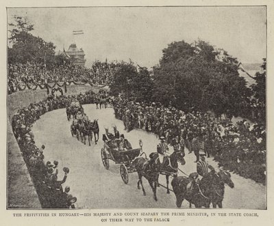 As Festas na Hungria, Sua Majestade e o Conde Szapary, o Primeiro Ministro, no Estado Treinador, a caminho do Palácio de English Photographer