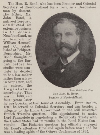 O honorável R Bond, Premier de Newfoundland de English Photographer